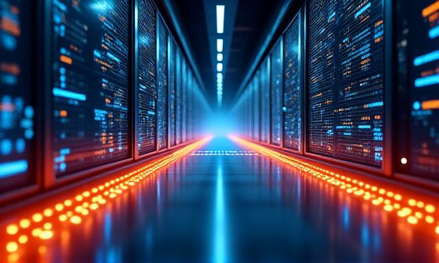 Automated financial data stream visualized as glowing lines on a dark background